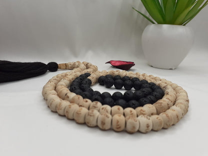 Black Lava Rock Wood Mala Beads Hand Knotted Necklace Buddhist Tibetan Prayer  Beads for Meditation Healing Mantra Chanting Hindu