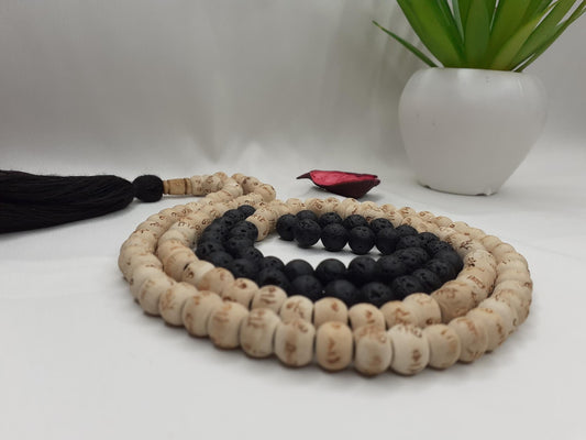 Black Lava Rock Wood Mala Beads Hand Knotted Necklace Buddhist Tibetan Prayer  Beads for Meditation Healing Mantra Chanting Hindu