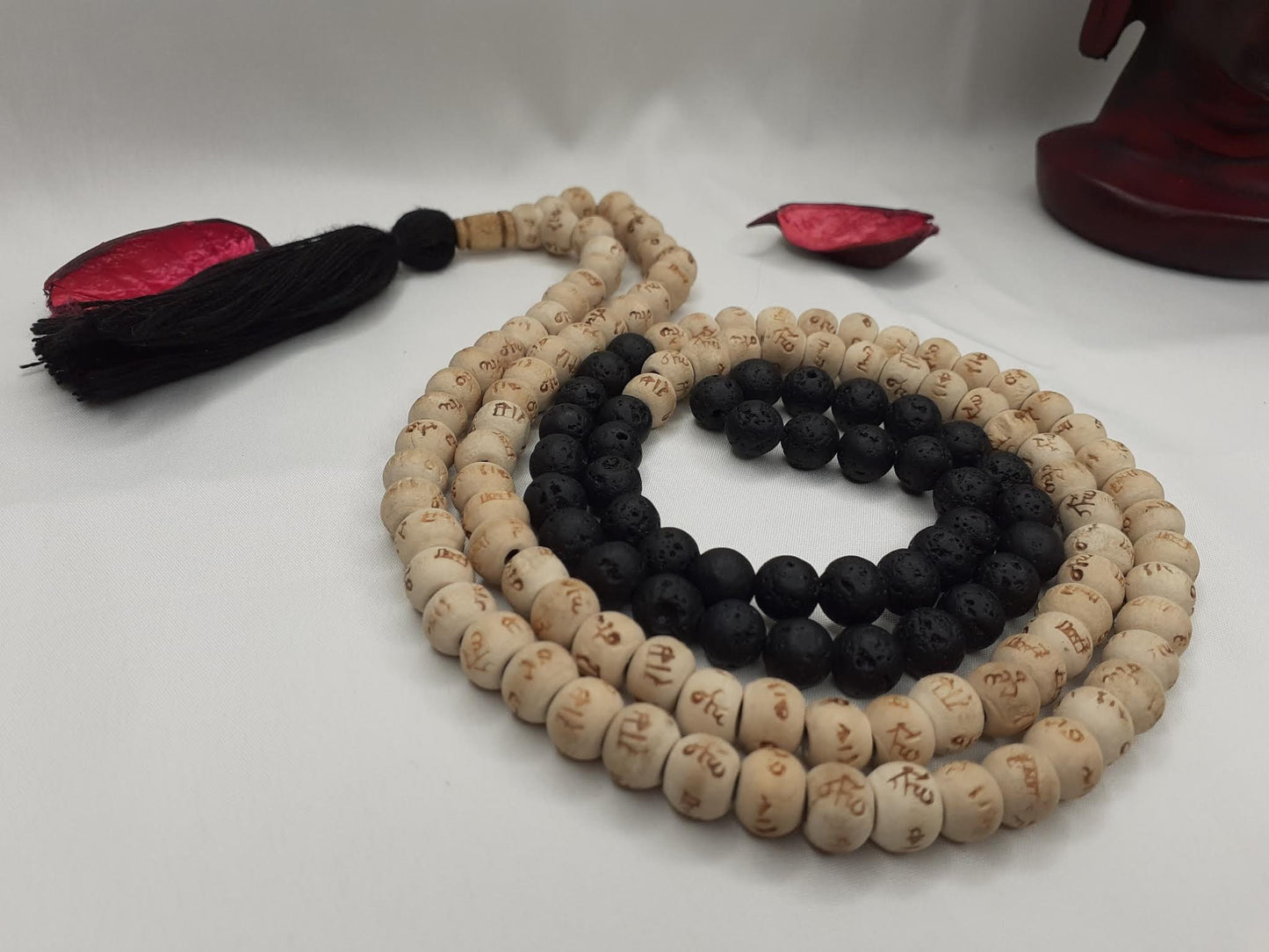 Black Lava Rock Wood Mala Beads Hand Knotted Necklace Buddhist Tibetan Prayer  Beads for Meditation Healing Mantra Chanting Hindu