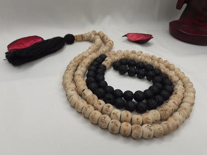 Black Lava Rock Wood Mala Beads Hand Knotted Necklace Buddhist Tibetan Prayer  Beads for Meditation Healing Mantra Chanting Hindu