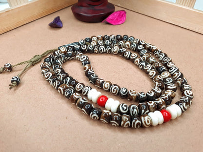 108 Brown Handcrafted Bone  Beads Yoga Meditation Mala Antique bone necklace Ethnic Jewellery  Buddhist Tibetan Prayer  Bone Disk Native