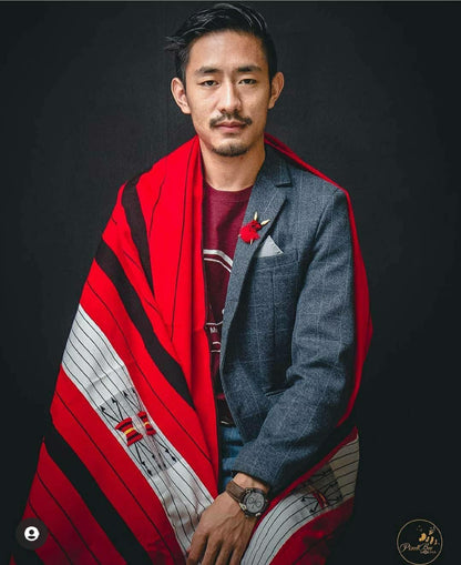 Large Thick Handwoven Black/Red/White Naga Tribe Traditional Blanket,Ethnic Sofa Throw,Native Indian Cloth,Naga Tribe Shawl,Tribal WallDecor