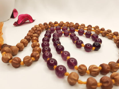Spiritual Sandalwood Mala, Amethyst Stone ,Wood Prayer Beads,Hand Knotted Necklace,Buddhist Prayer,Meditation Beads,Mantra Chanting Hindu