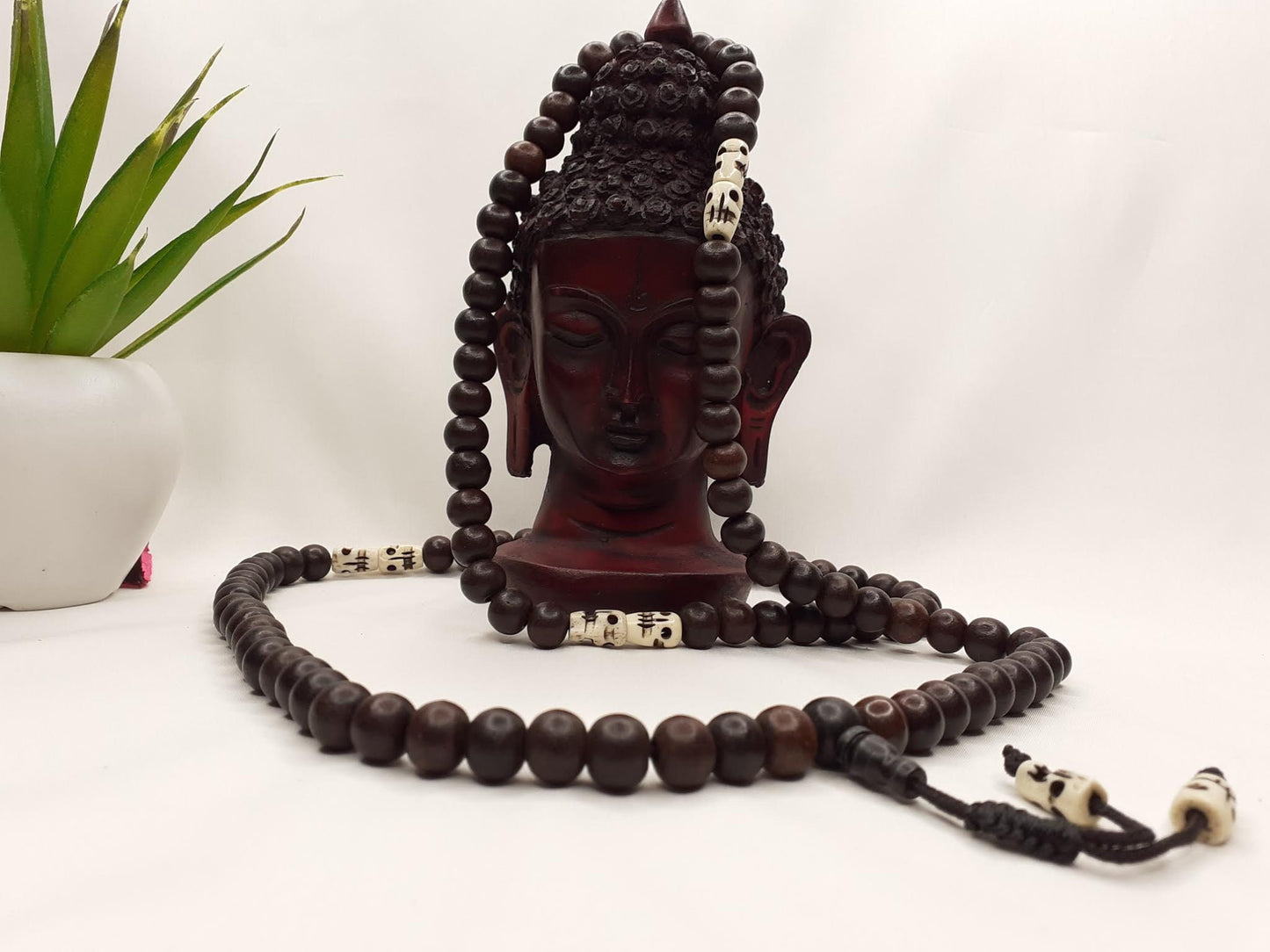 Red Rosewood Mala, Bones Beads, Hand Knotted Necklace,Buddhist Bracelet,Tibetan Prayer Beads,Meditation Tool,Mantra Chanting Hindu