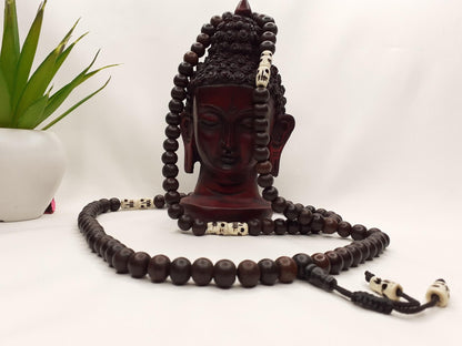 Red Rosewood Mala, Bones Beads, Hand Knotted Necklace,Buddhist Bracelet,Tibetan Prayer Beads,Meditation Tool,Mantra Chanting Hindu