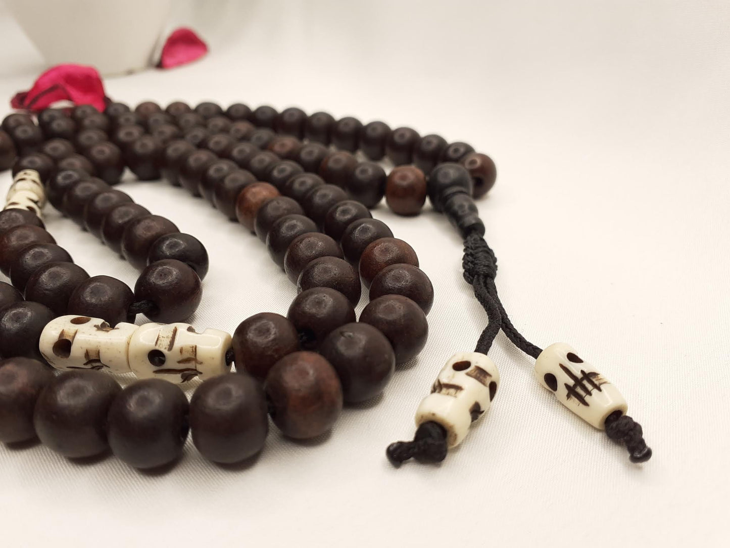 Red Rosewood Mala, Bones Beads, Hand Knotted Necklace,Buddhist Bracelet,Tibetan Prayer Beads,Meditation Tool,Mantra Chanting Hindu