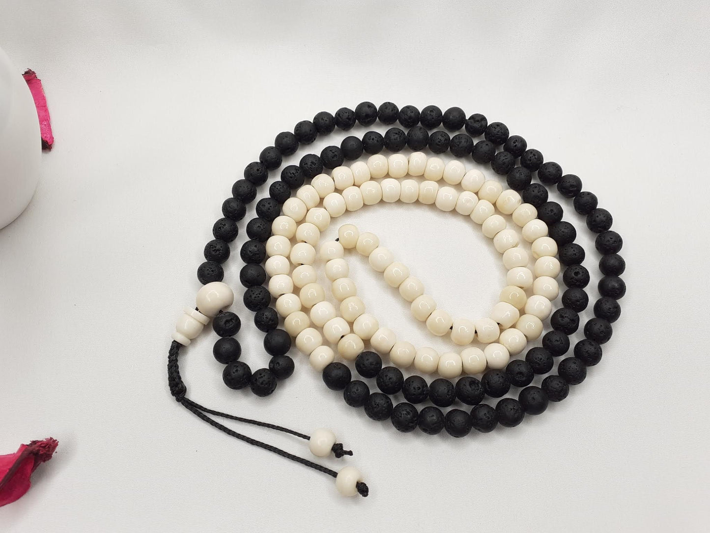 Bone Beads Mala, tibetan buddist prayer ,black lava rock, healing rocks, chanting