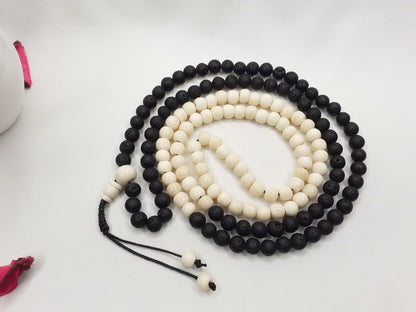 Bone Beads Mala, tibetan buddist prayer ,black lava rock, healing rocks, chanting