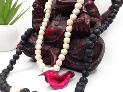Bone Beads Mala, tibetan buddist prayer ,black lava rock, healing rocks, chanting