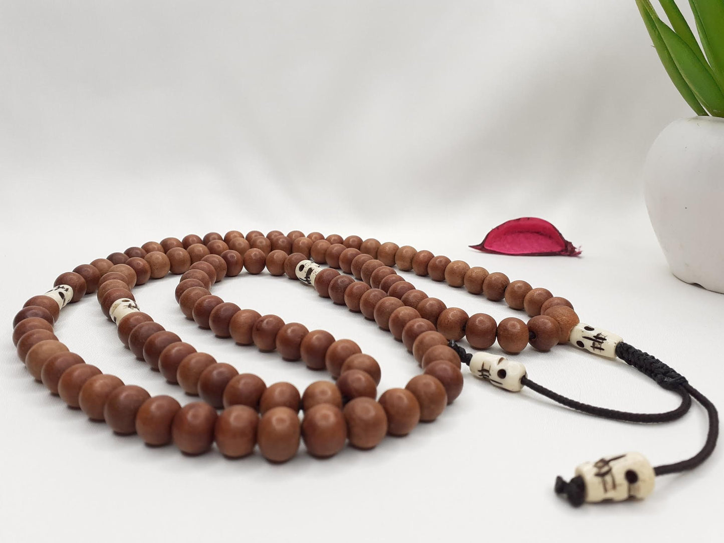 108 Sandalwood Mala, Bones Beads, Hand Knotted Necklace, Buddist Tibetan Prayer , Beads for Meditation, Healing Mantra Chanting Hindu