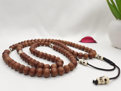 108 Sandalwood Mala, Bones Beads, Hand Knotted Necklace, Buddist Tibetan Prayer , Beads for Meditation, Healing Mantra Chanting Hindu