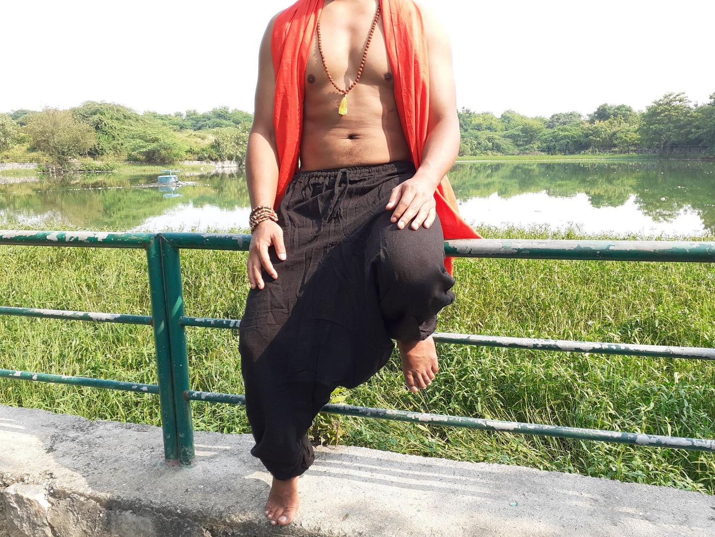 YOGI Mens Natural Indian Khadi  Cotton Yoga Pants,Yogi Breathable Gym Straight Trousers Flexible Drawstring Trouser,Khadi  Loose Harem cloth