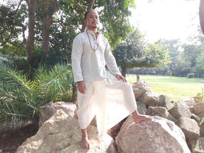 FairTrade Unisex YOGI Mens Organic Khadi Cotton Yoga Meditation Shirt,Breathable Flexible Khadi Long Sleeves Shirt,Ethnic Indian Kurta