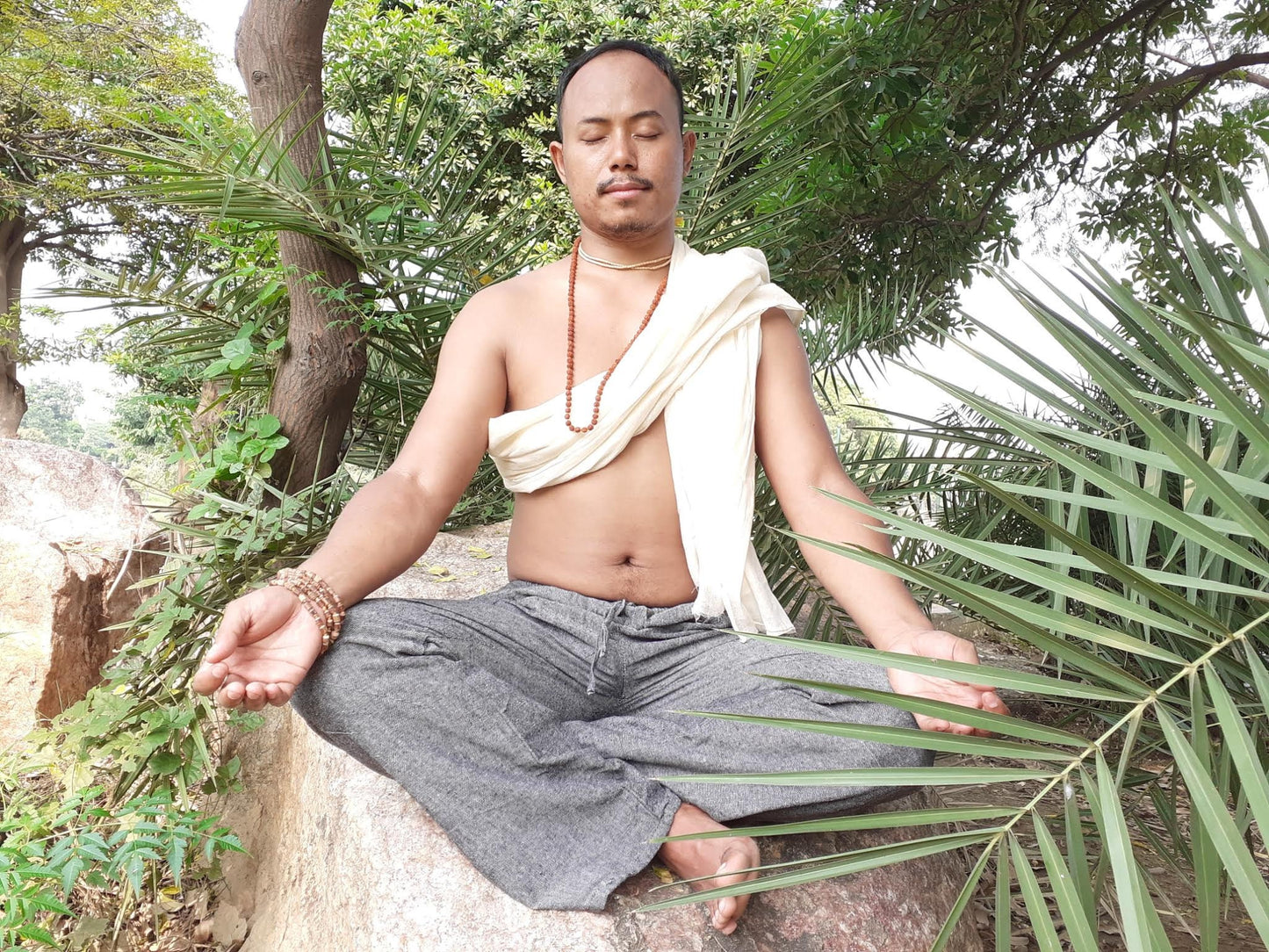 YOGI Mens Natural Cotton Yoga Pants,Breathable Gym Straight Trouser,Flexible Drawstring Bottom,Khadi  Loose harem Pants,