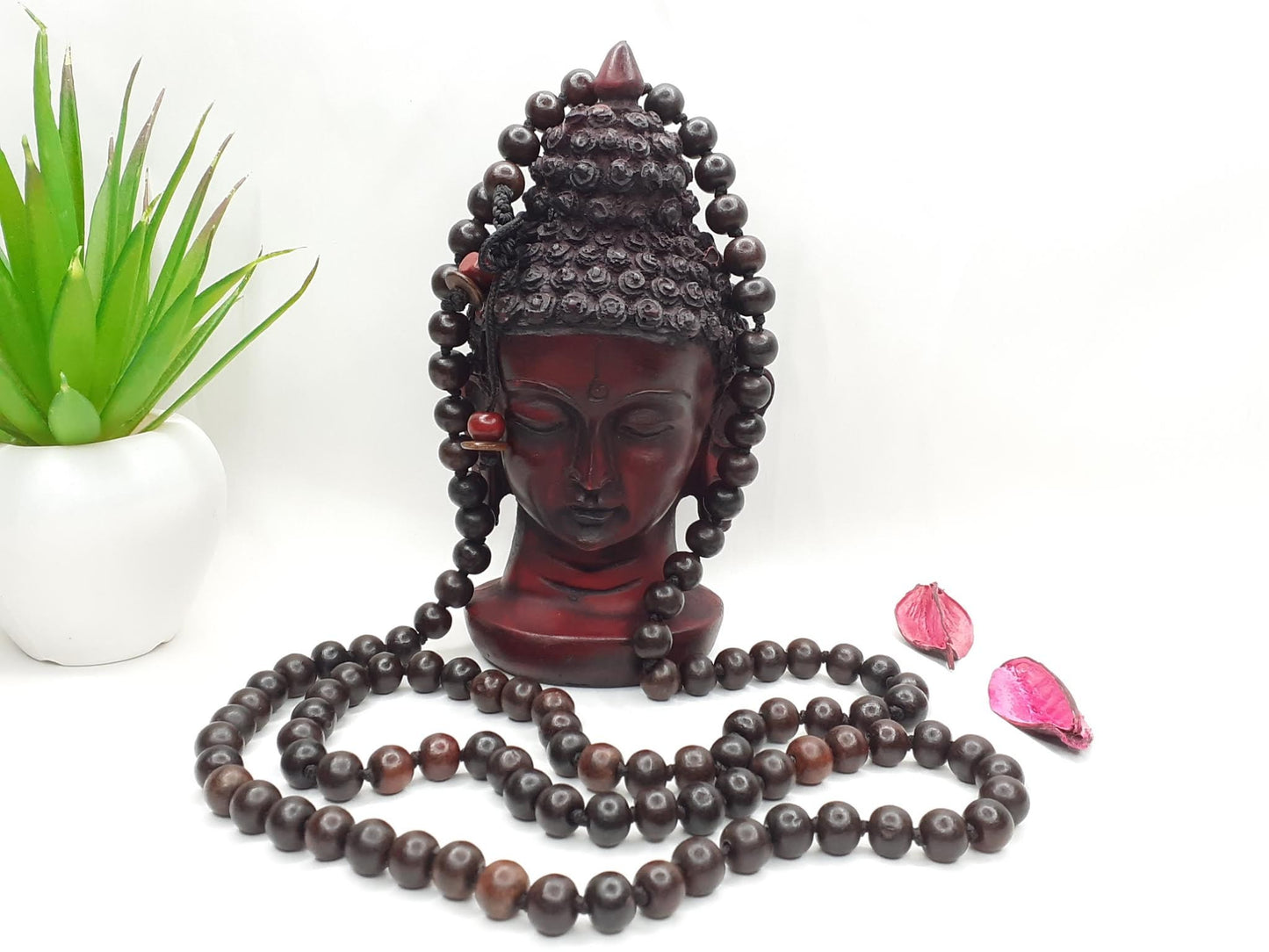 Rosewood Mala Beads Hand Knotted Necklace Buddist Tibetan Prayer Beads108 Beads for Meditation Healing Mantra Chanting Hindu