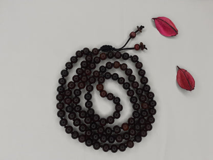 Rosewood Mala Beads Hand Knotted Necklace Buddist Tibetan Prayer Beads108 Beads for Meditation Healing Mantra Chanting Hindu
