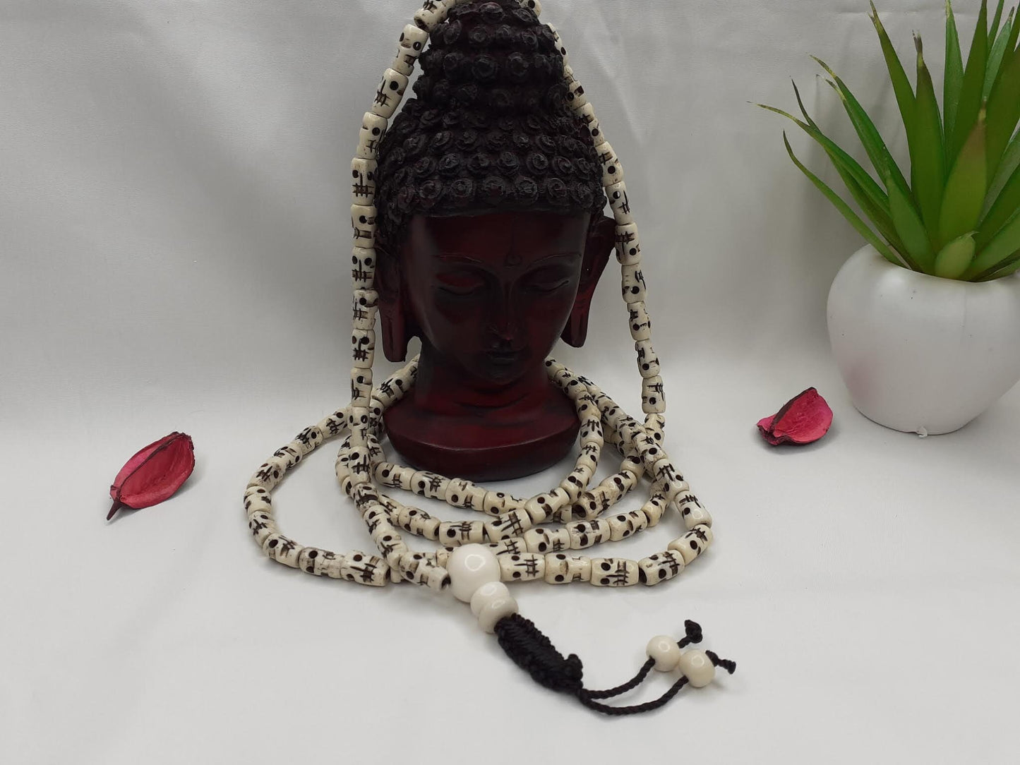 108 Handcrafted Skull Bone  Beads Yoga Meditation Mala Antique bone necklace Ethnic Jewellery  Buddhist Tibetan Prayer  Bone Disk Native