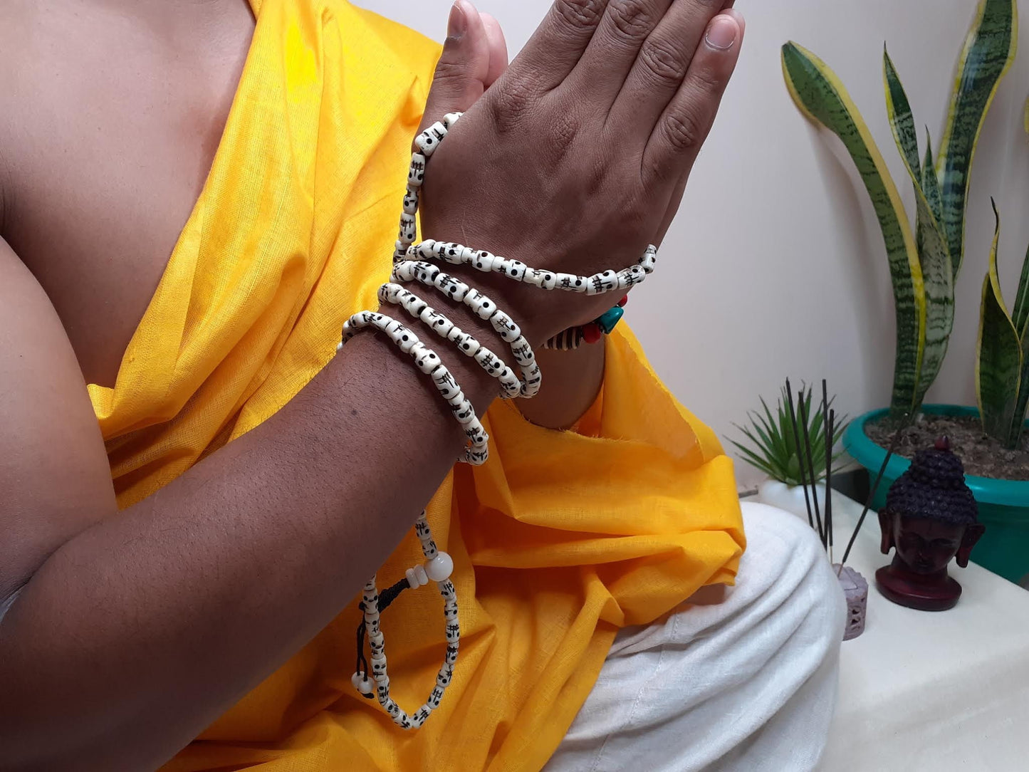 108 Handcrafted Skull Bone  Beads Yoga Meditation Mala Antique bone necklace Ethnic Jewellery  Buddhist Tibetan Prayer  Bone Disk Native