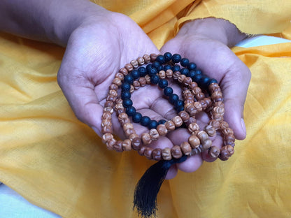 Black lava rock Sandalwood Mala Beads Hand Knotted Necklace Buddist Tibetan Prayer  Beads for Meditation Healing Mantra Chanting Hindu