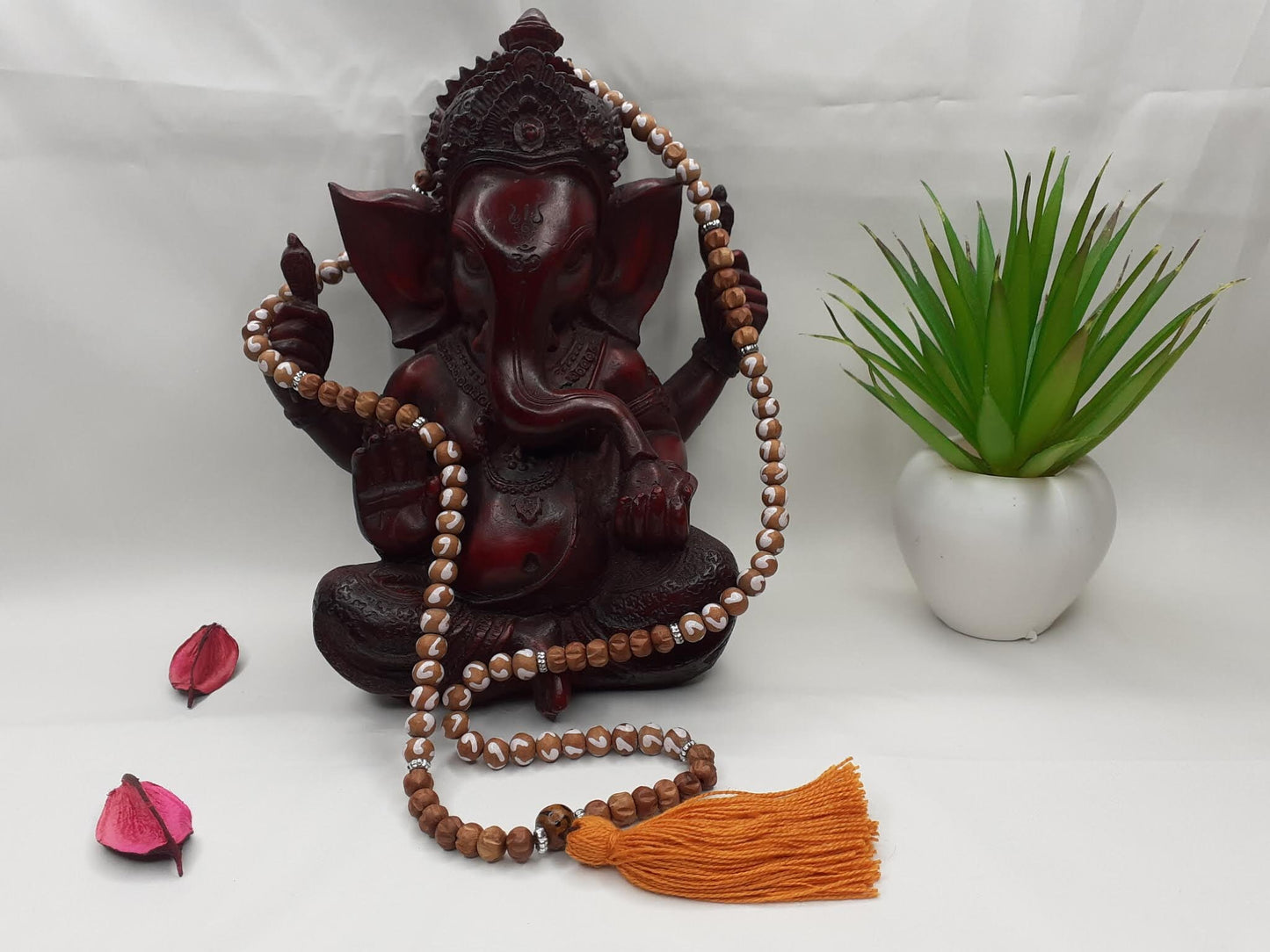 Spiritual Wood Mala,Hand Painted Beads,Hand Knotted Necklace, Buddist Tibetan Prayer Accessories,Hindu Mantra Chanting,Meditation Tools