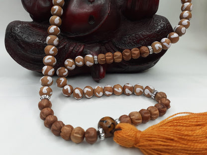 Spiritual Wood Mala,Hand Painted Beads,Hand Knotted Necklace, Buddist Tibetan Prayer Accessories,Hindu Mantra Chanting,Meditation Tools