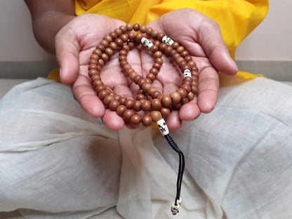 108 Sandalwood Mala, Bones Beads, Hand Knotted Necklace, Buddist Tibetan Prayer , Beads for Meditation, Healing Mantra Chanting Hindu