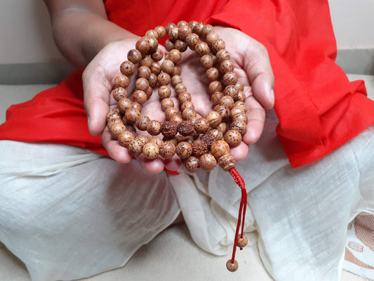 Bodhi and  Rudraksha seeds Mala, Buddhist beads , Hand Knotted Necklace, Tibetan Prayer,Mantra Chanting Hindu,Meditation tools,Monk bracelet