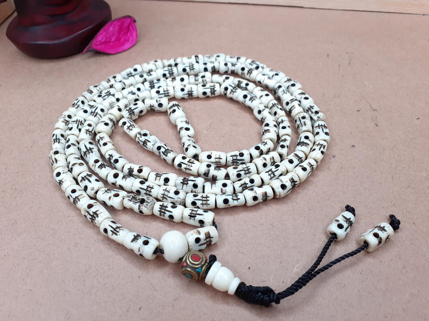 108 Handcrafted Skull Bone Beads,Yoga Meditation Mala  Bone necklace Ethnic Jewellery  Buddhist Tibetan