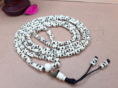 108 Handcrafted Skull Bone Beads,Yoga Meditation Mala  Bone necklace Ethnic Jewellery  Buddhist Tibetan