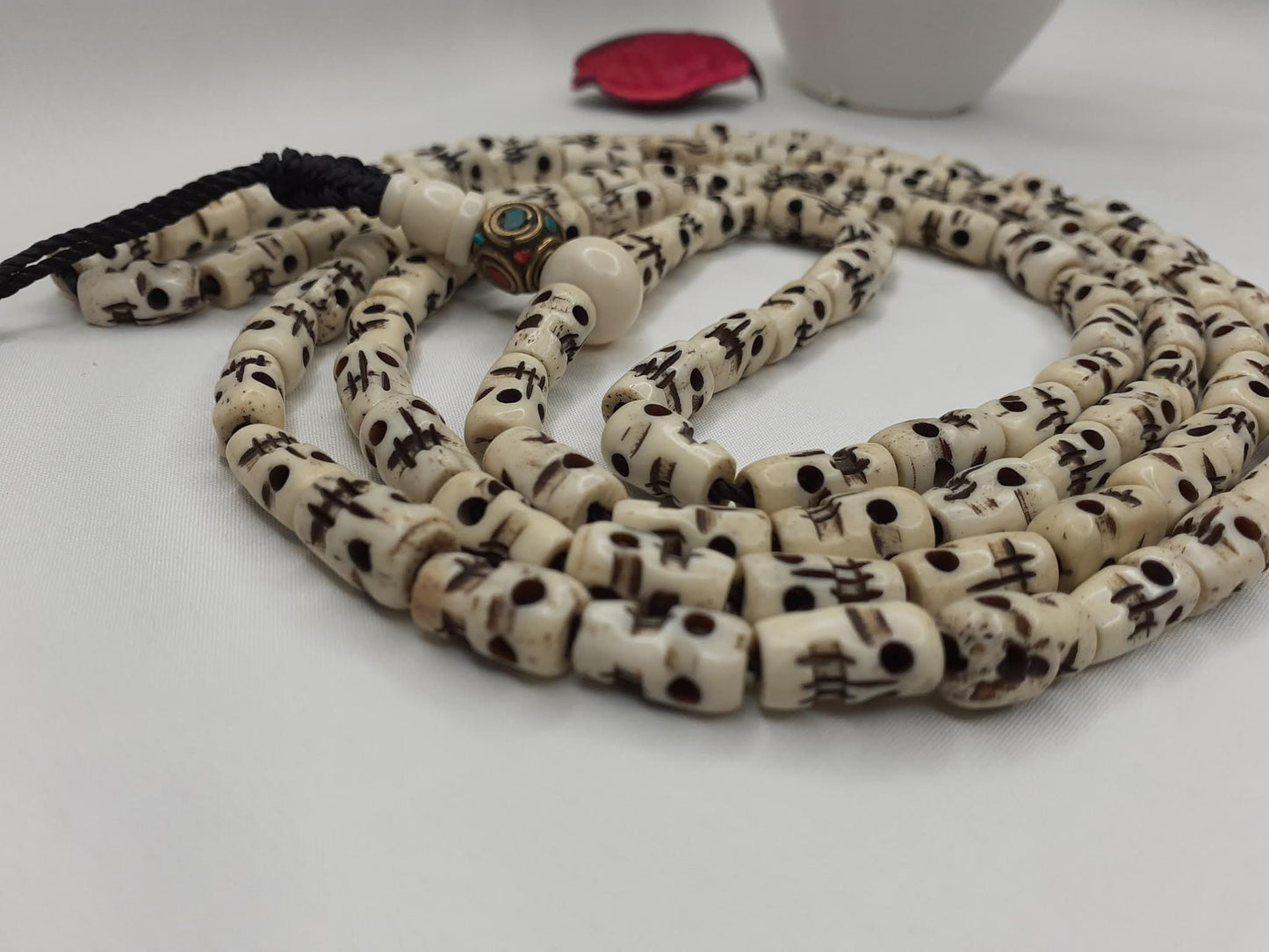 108 Handcrafted Skull Bone Beads,Yoga Meditation Mala  Bone necklace Ethnic Jewellery  Buddhist Tibetan