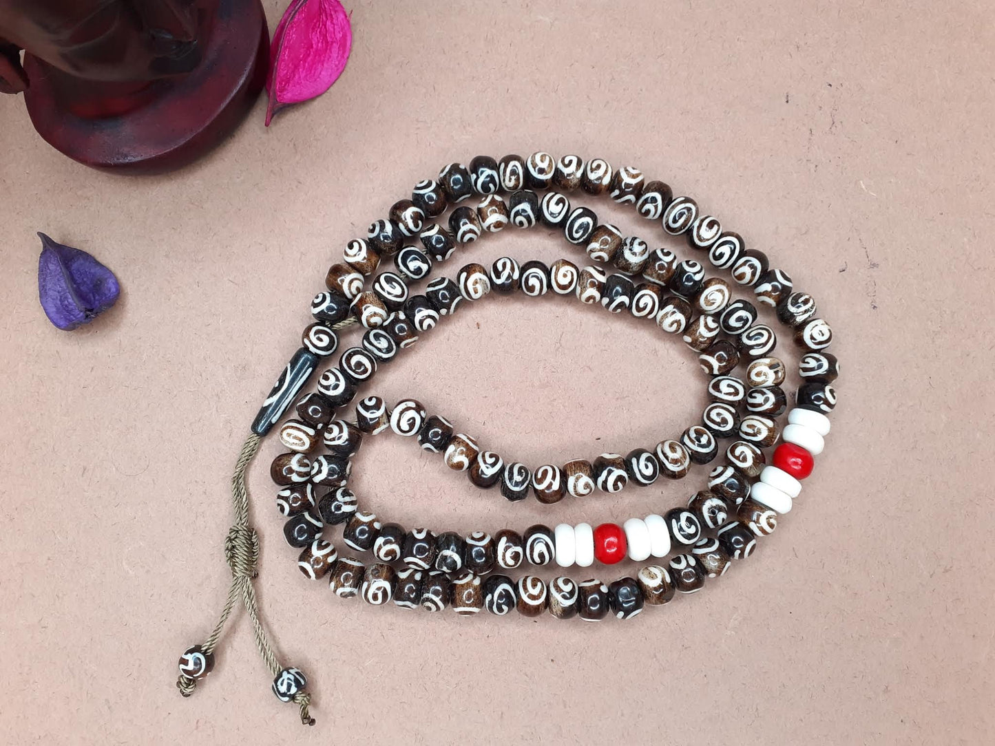 108 Brown Handcrafted Bone  Beads Yoga Meditation Mala Antique bone necklace Ethnic Jewellery  Buddhist Tibetan Prayer  Bone Disk Native