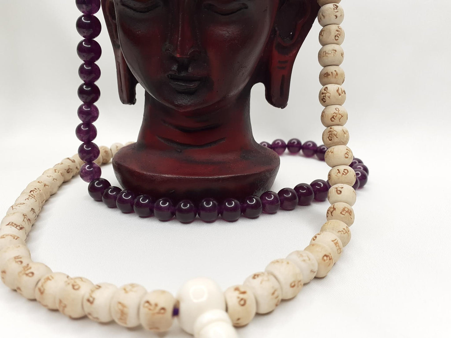Tulsi Wood Mala,Amethyst Stone Bracelet, Hand Knotted Necklace,Hindu Prayer Bead,Meditation Tools,Hare Krishna Japa Mala,Knotted Wood Rosary