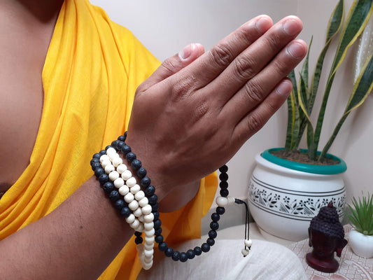 Bone Beads Mala, tibetan buddist prayer ,black lava rock, healing rocks, chanting