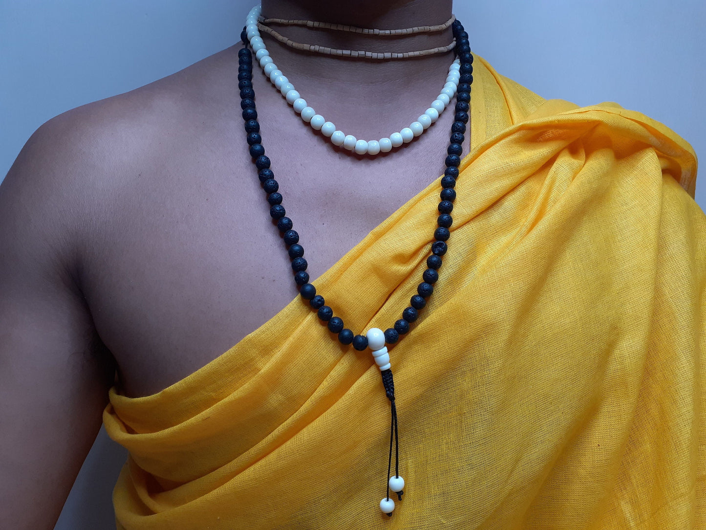 Bone Beads Mala, tibetan buddist prayer ,black lava rock, healing rocks, chanting