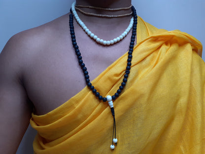Bone Beads Mala, tibetan buddist prayer ,black lava rock, healing rocks, chanting