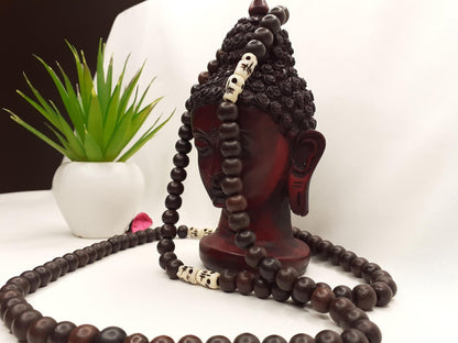 Red Rosewood Mala, Bones Beads, Hand Knotted Necklace,Buddhist Bracelet,Tibetan Prayer Beads,Meditation Tool,Mantra Chanting Hindu