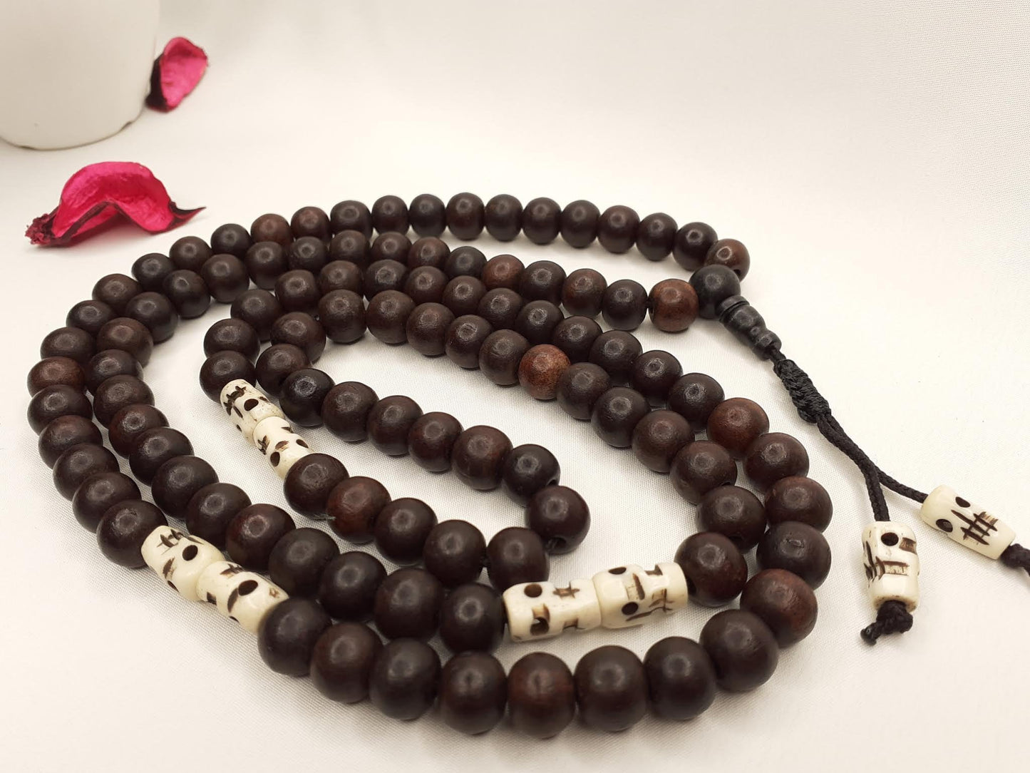 Red Rosewood Mala, Bones Beads, Hand Knotted Necklace,Buddhist Bracelet,Tibetan Prayer Beads,Meditation Tool,Mantra Chanting Hindu
