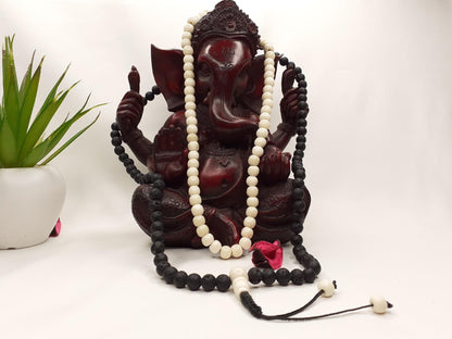 Bone Beads Mala, tibetan buddist prayer ,black lava rock, healing rocks, chanting