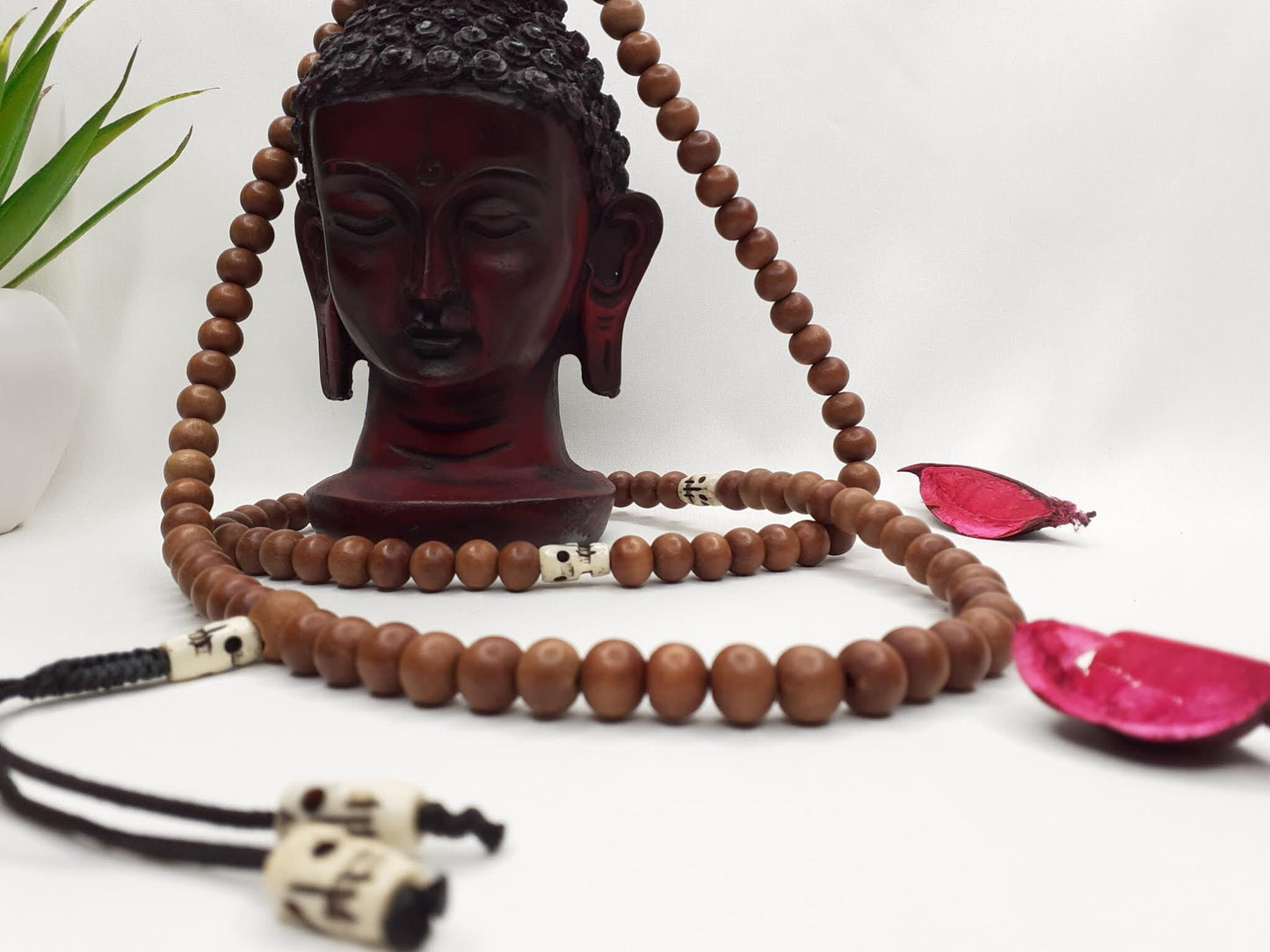 108 Sandalwood Mala, Bones Beads, Hand Knotted Necklace, Buddist Tibetan Prayer , Beads for Meditation, Healing Mantra Chanting Hindu