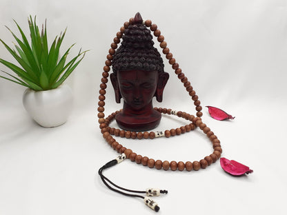 108 Sandalwood Mala, Bones Beads, Hand Knotted Necklace, Buddist Tibetan Prayer , Beads for Meditation, Healing Mantra Chanting Hindu