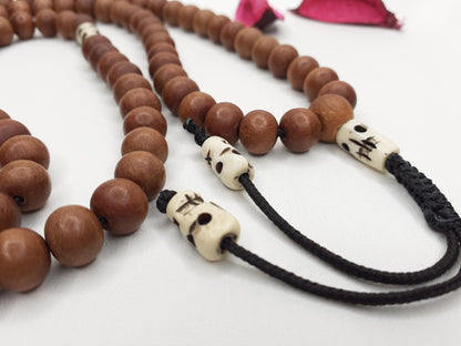 108 Sandalwood Mala, Bones Beads, Hand Knotted Necklace, Buddist Tibetan Prayer , Beads for Meditation, Healing Mantra Chanting Hindu