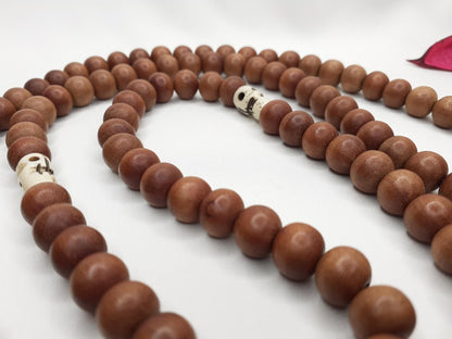 108 Sandalwood Mala, Bones Beads, Hand Knotted Necklace, Buddist Tibetan Prayer , Beads for Meditation, Healing Mantra Chanting Hindu