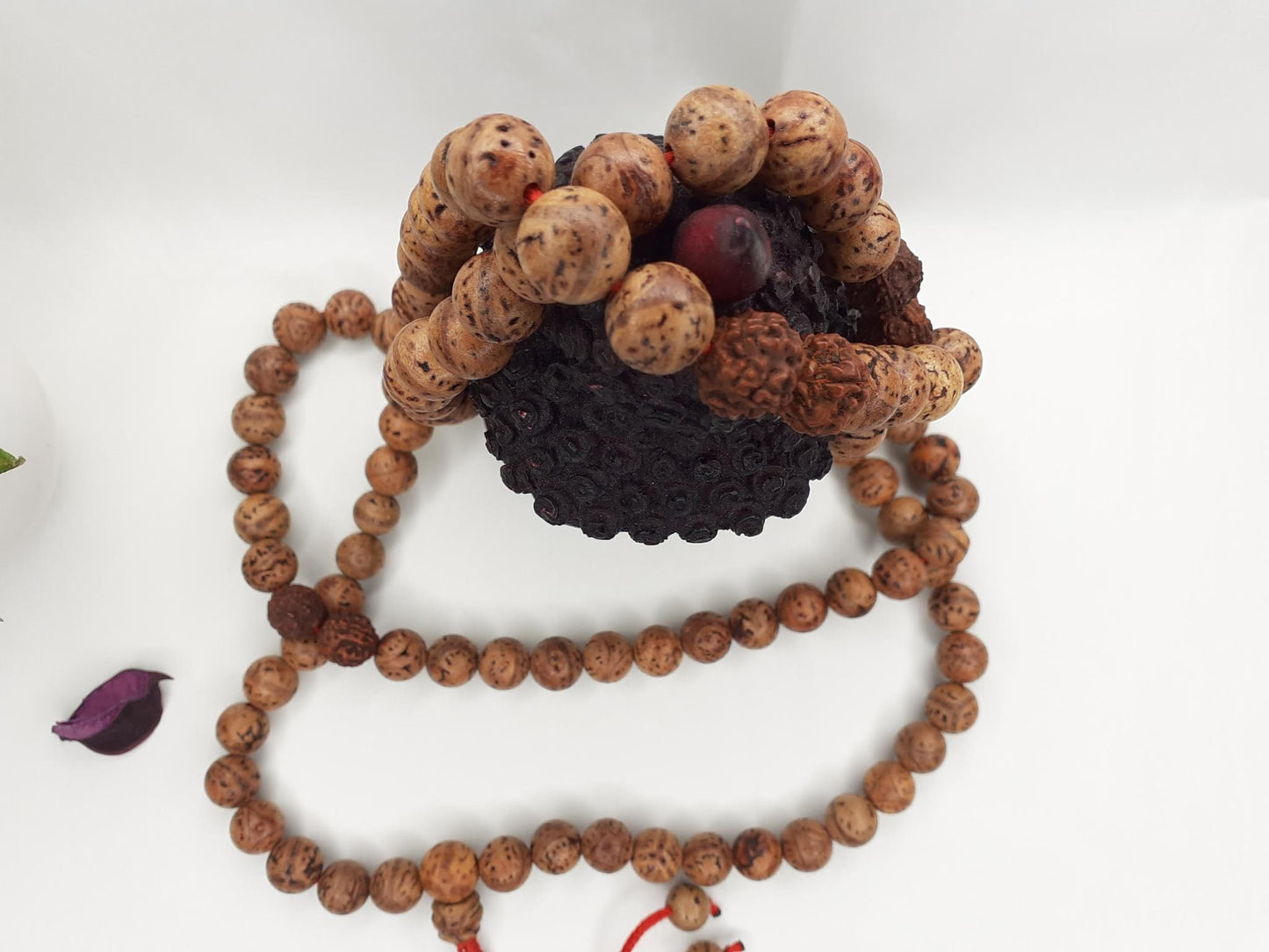 Bodhi and  Rudraksha seeds Mala, Buddhist beads , Hand Knotted Necklace, Tibetan Prayer,Mantra Chanting Hindu,Meditation tools,Monk bracelet