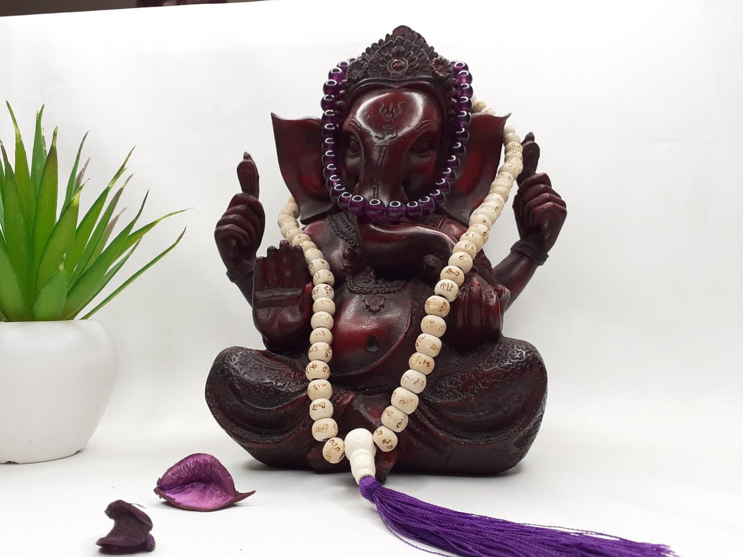 Tulsi Wood Mala,Amethyst Stone Bracelet, Hand Knotted Necklace,Hindu Prayer Bead,Meditation Tools,Hare Krishna Japa Mala,Knotted Wood Rosary
