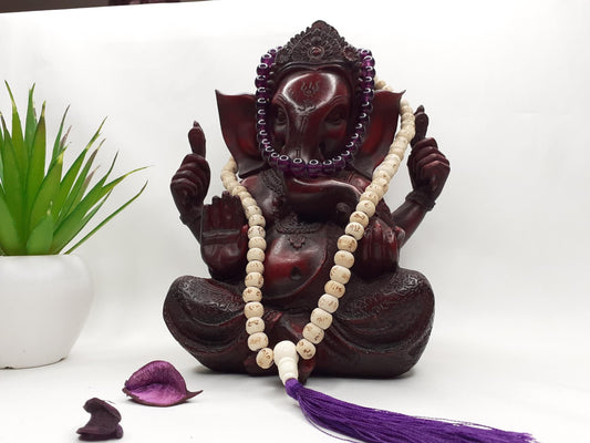 Tulsi Wood Mala,Amethyst Stone Bracelet, Hand Knotted Necklace,Hindu Prayer Bead,Meditation Tools,Hare Krishna Japa Mala,Knotted Wood Rosary