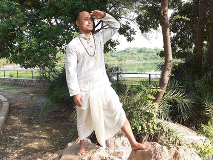 FairTrade Unisex YOGI Mens Organic Khadi Cotton Yoga Meditation Shirt,Breathable Flexible Khadi Long Sleeves Shirt,Ethnic Indian Kurta