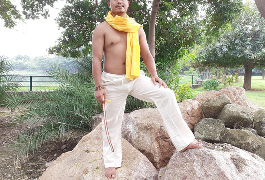 YOGI Mens Cotton Yoga Pants Pockets Yogi Breathable Gym Straight Trousers Flexible Drawstring,Khadi  Loose harem cloth