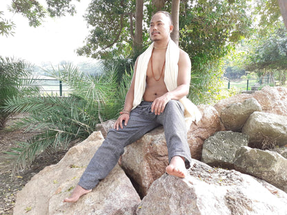 YOGI Mens Natural Cotton Yoga Pants,Breathable Gym Straight Trouser,Flexible Drawstring Bottom,Khadi  Loose harem Pants,