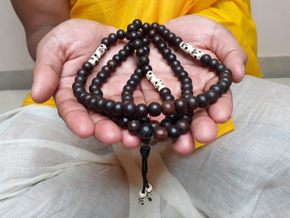 Red Rosewood Mala, Bones Beads, Hand Knotted Necklace,Buddhist Bracelet,Tibetan Prayer Beads,Meditation Tool,Mantra Chanting Hindu