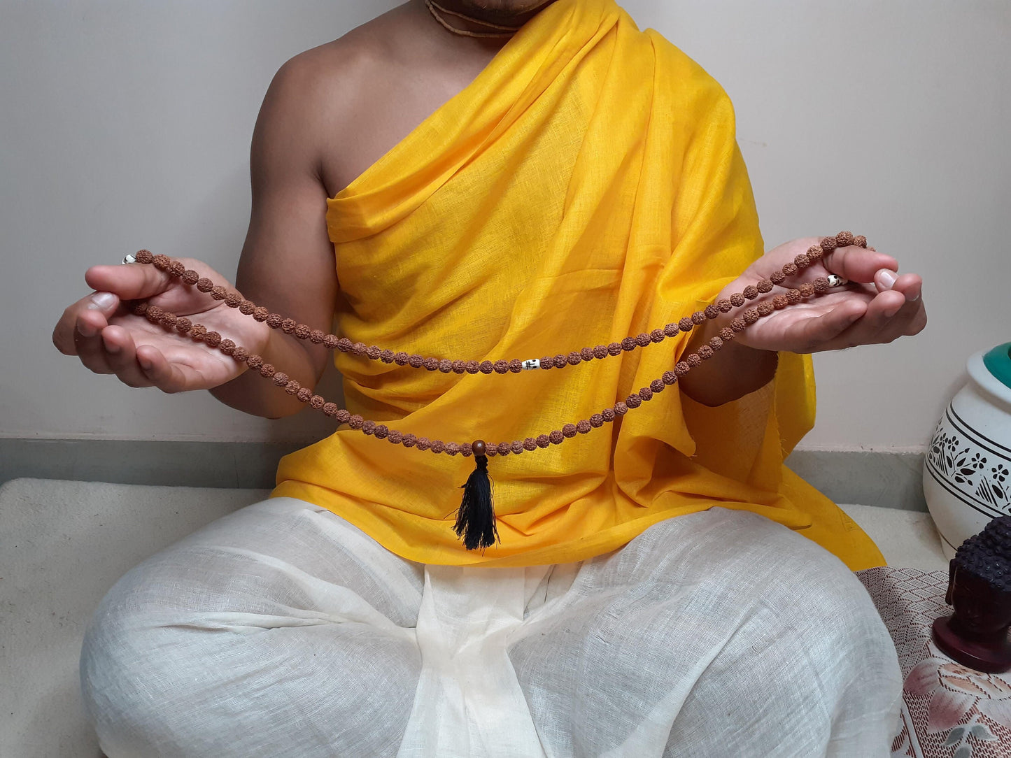 Divine Rudraksha Seeds and Bone Mala,Nepali Rudraks Necklace, Buddist Prayer Mala,Tibetan Beads ,Hindu Mantra Chanting Mala,Meditation tools
